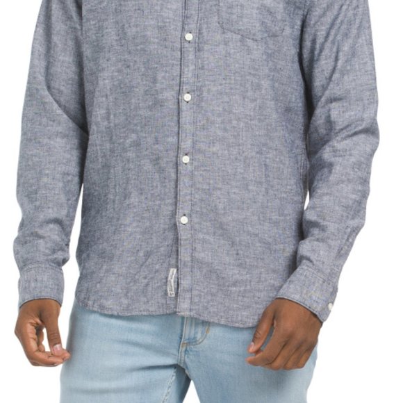 NEW ORIGINAL PENGUIN Linen cotton Blend Long Sleeve Shirt Dark Sapphire 362tn - Picture 4 of 4